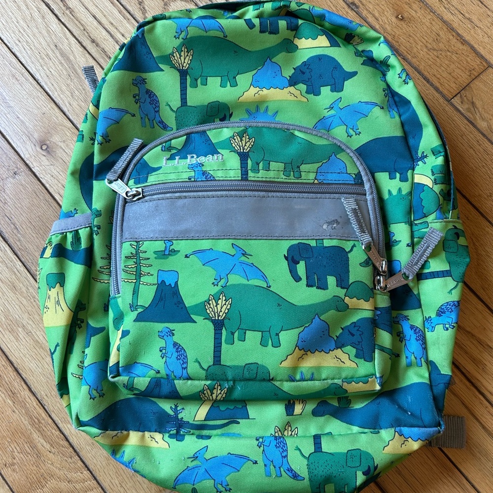 L.L. Bean Kids Green Dinosaur Print Backpack